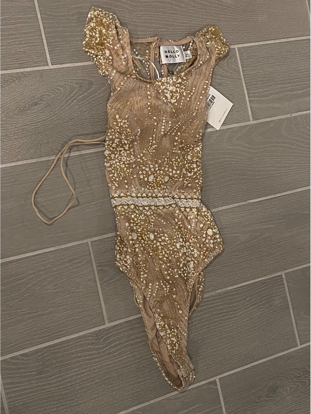 Hello Molly Embellished Nude and Gold Sequin Bodysuit Size S AU 8 US 4